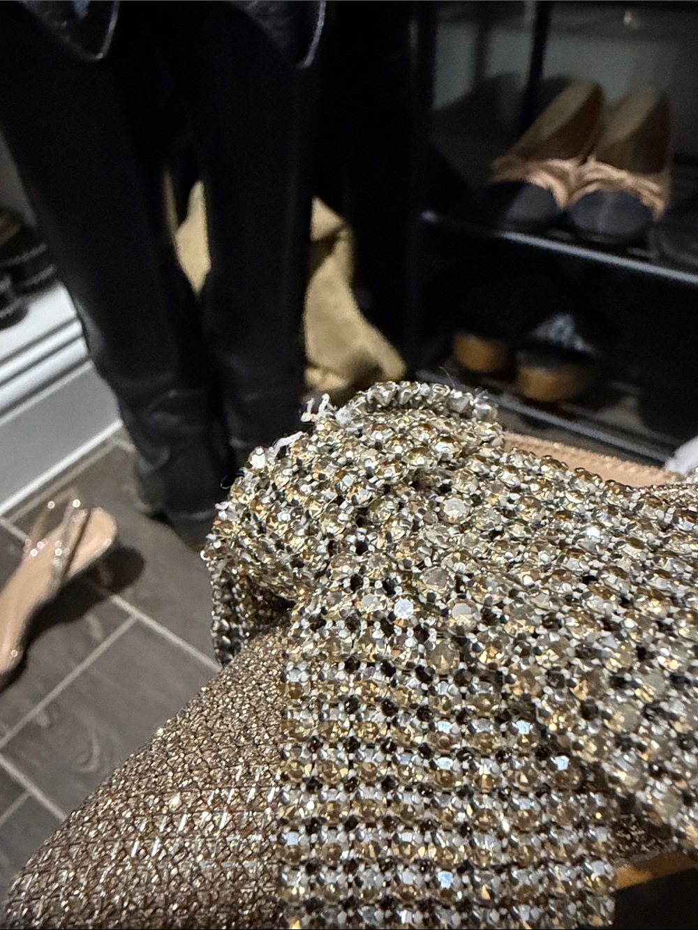 Sparkling Gold Slingback Pointed-Toe Heels with Bow - Picture 3 of 4